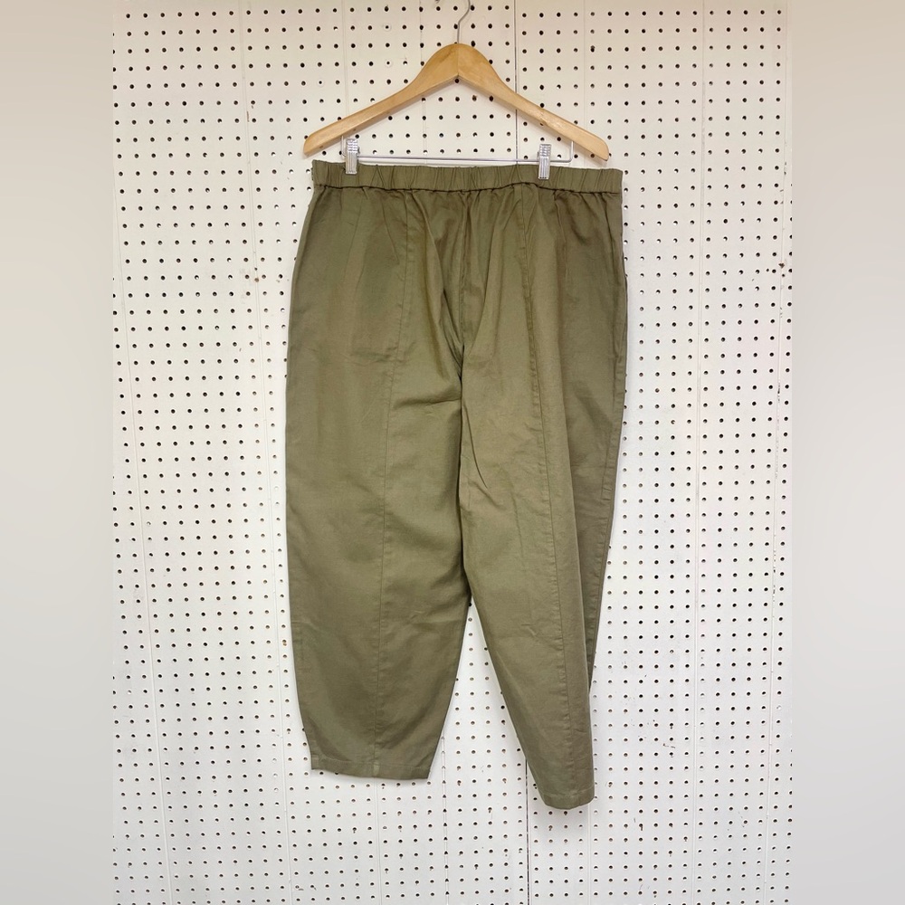 Eileen Fisher Organic Cotton Hemp Lantern Ankle Pant Olive Green - Picture 2 of 4